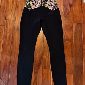 lululemon athletica Black Leggings with Multicolor Floral Waistband